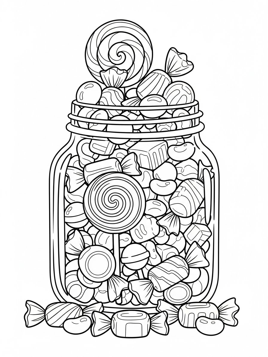 Desenho de Doces em pote para colorir