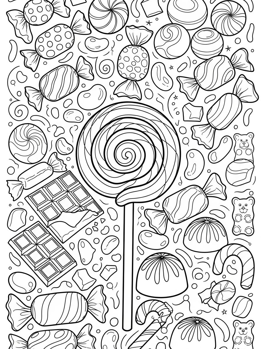 Desenho de Doces misturados para colorir