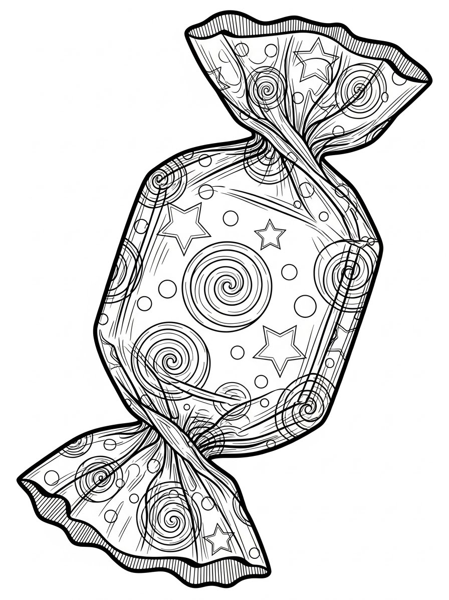 Desenho de Doce em forma de bala com padrões para colorir
