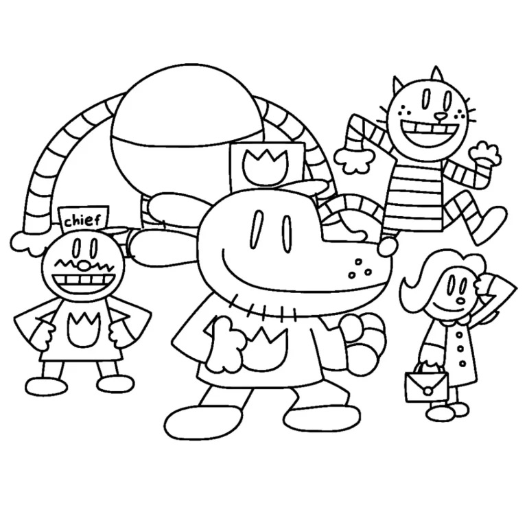 Desenho do Dog Man com amigos para colorir