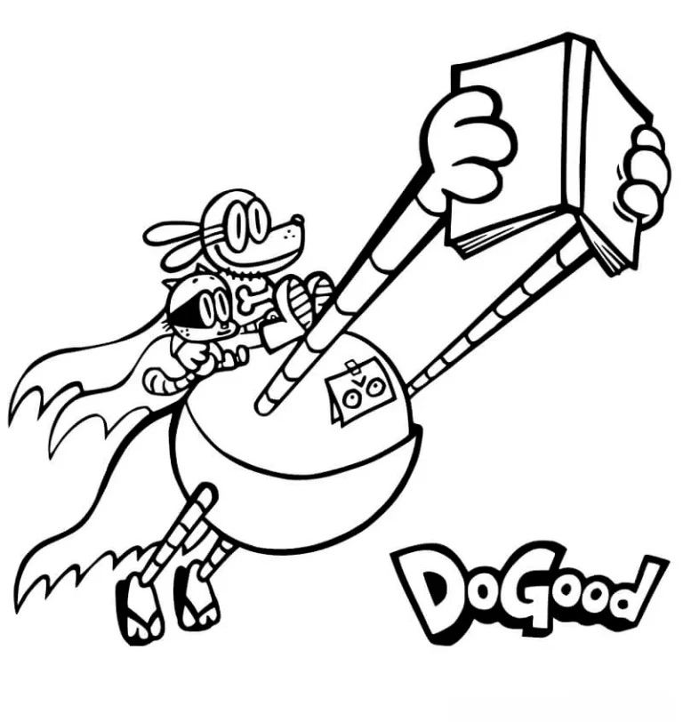 Desenho do Dog Man Com Livro e Amigos para colorir