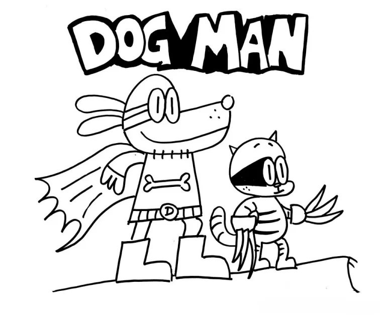 Desenho do Dog Man e Petey o Gato para colorir