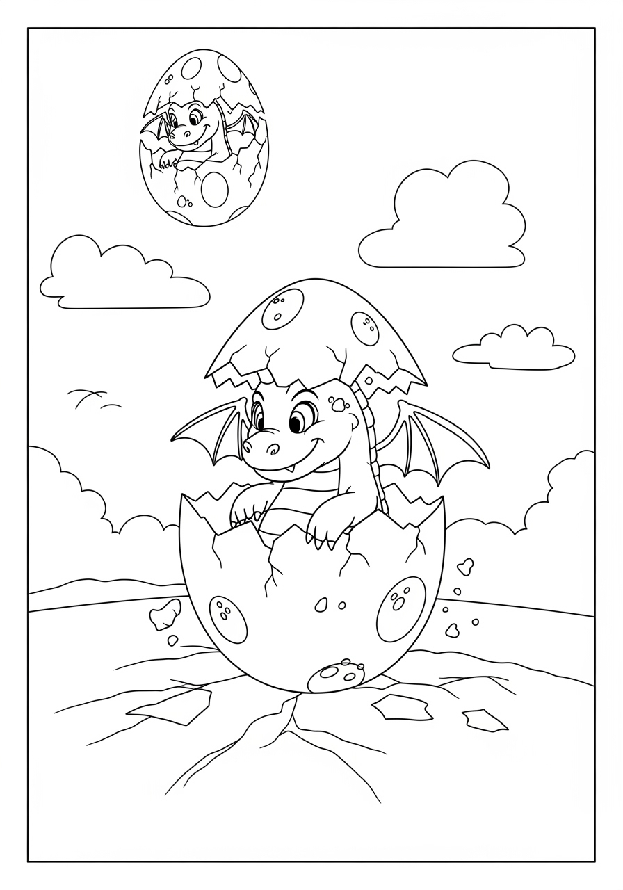 Desenho de Dragão saindo de um ovo para colorir