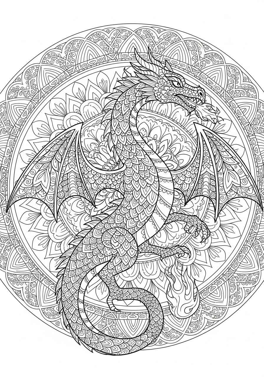 Desenho de Dragão com detalhes intrincados para colorir