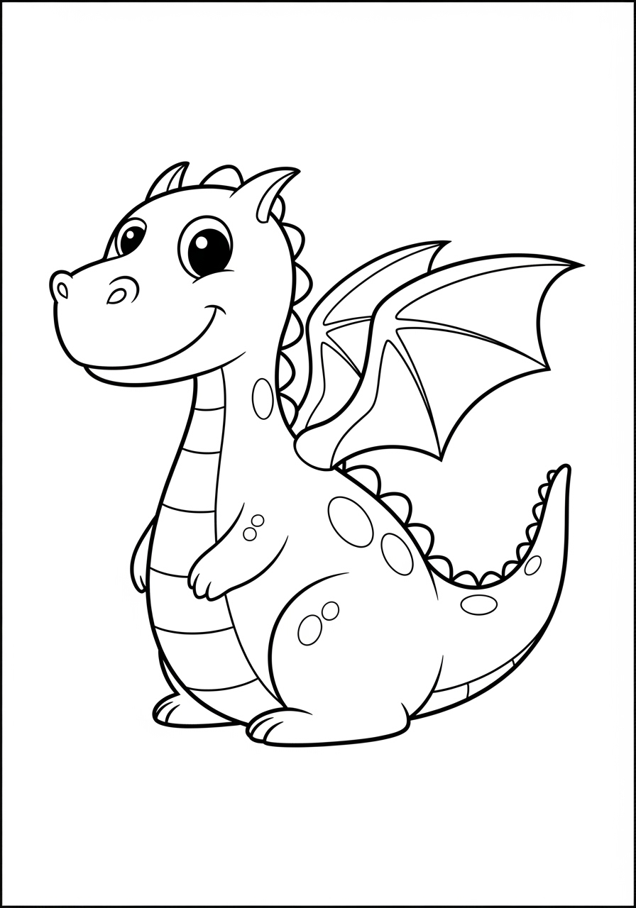 Desenho de Dragão sorridente com asas grandes para colorir