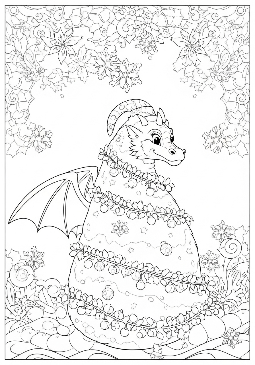 Desenho de Dragão enfeitado para colorir