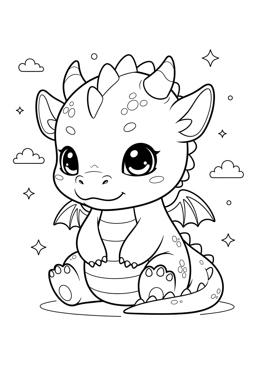 Desenho de Dragão fofo sentado com asas para colorir