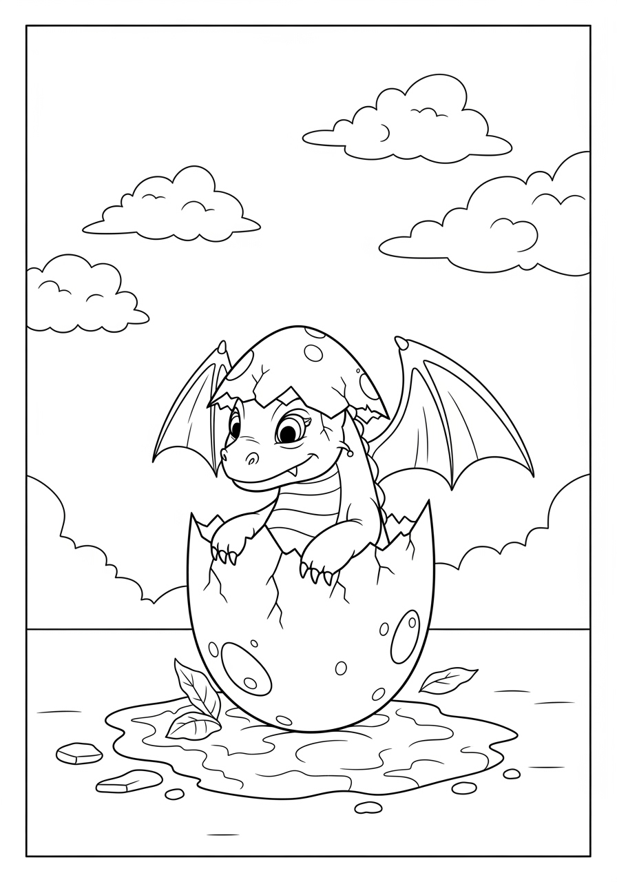Desenho de Dragão saindo de um ovo para colorir