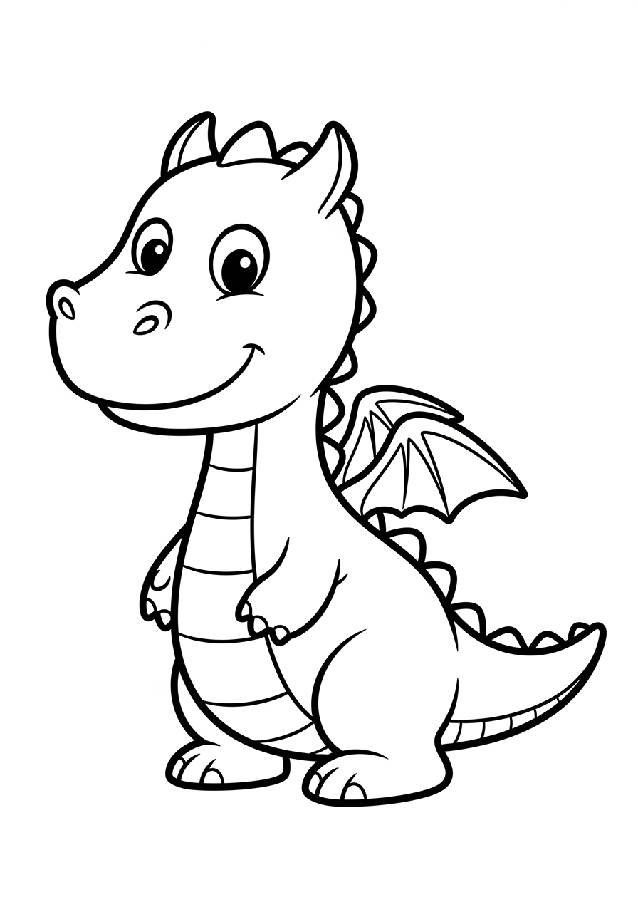 Desenho de Dragão sorridente com asas para colorir