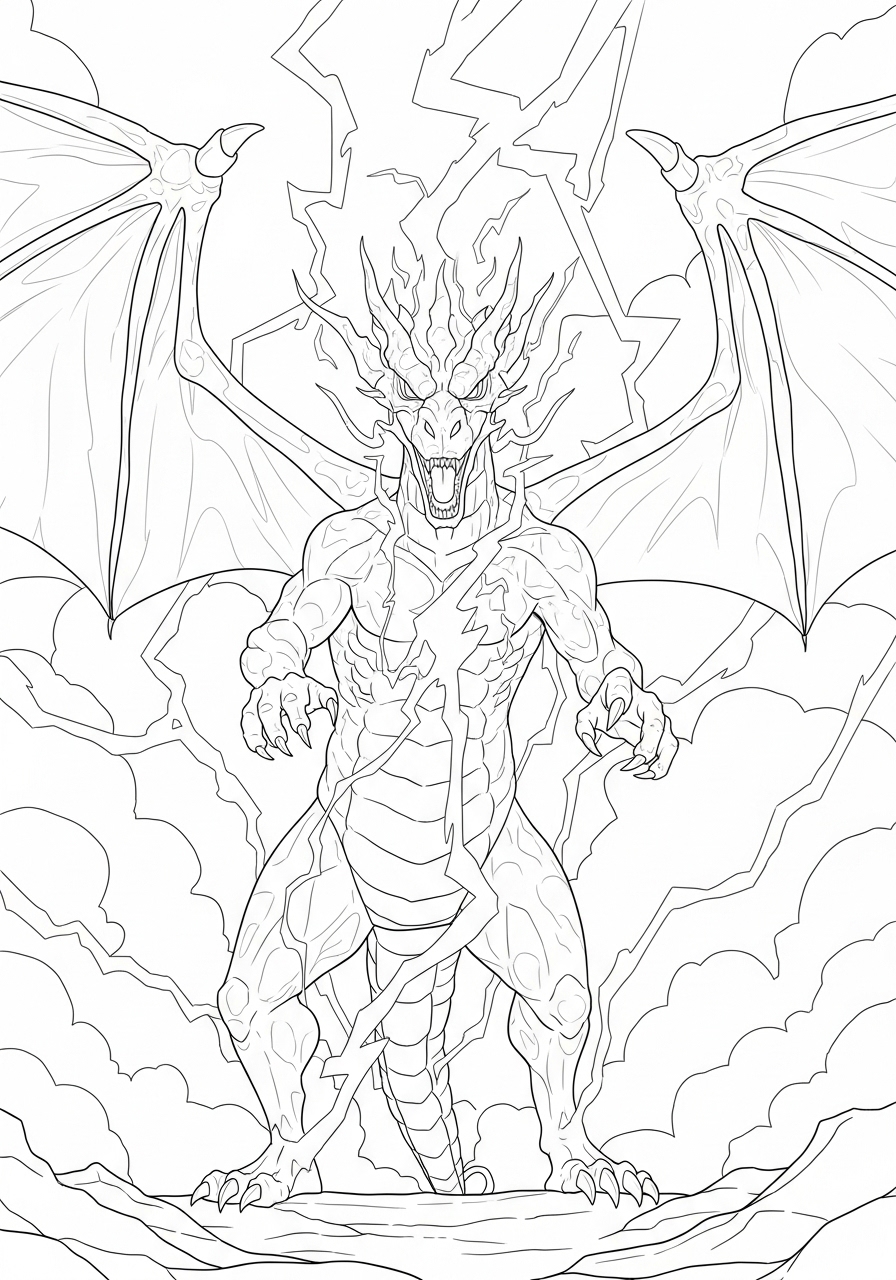 Desenho de Dragão imponente com asas abertas para colorir