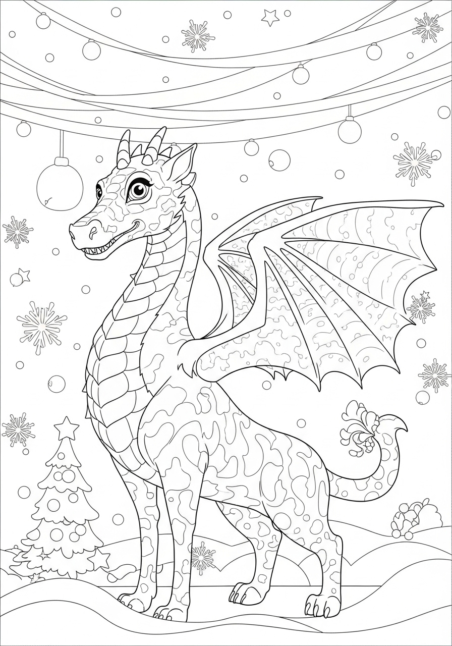 Desenho de Dragão em um cenário festivo para colorir