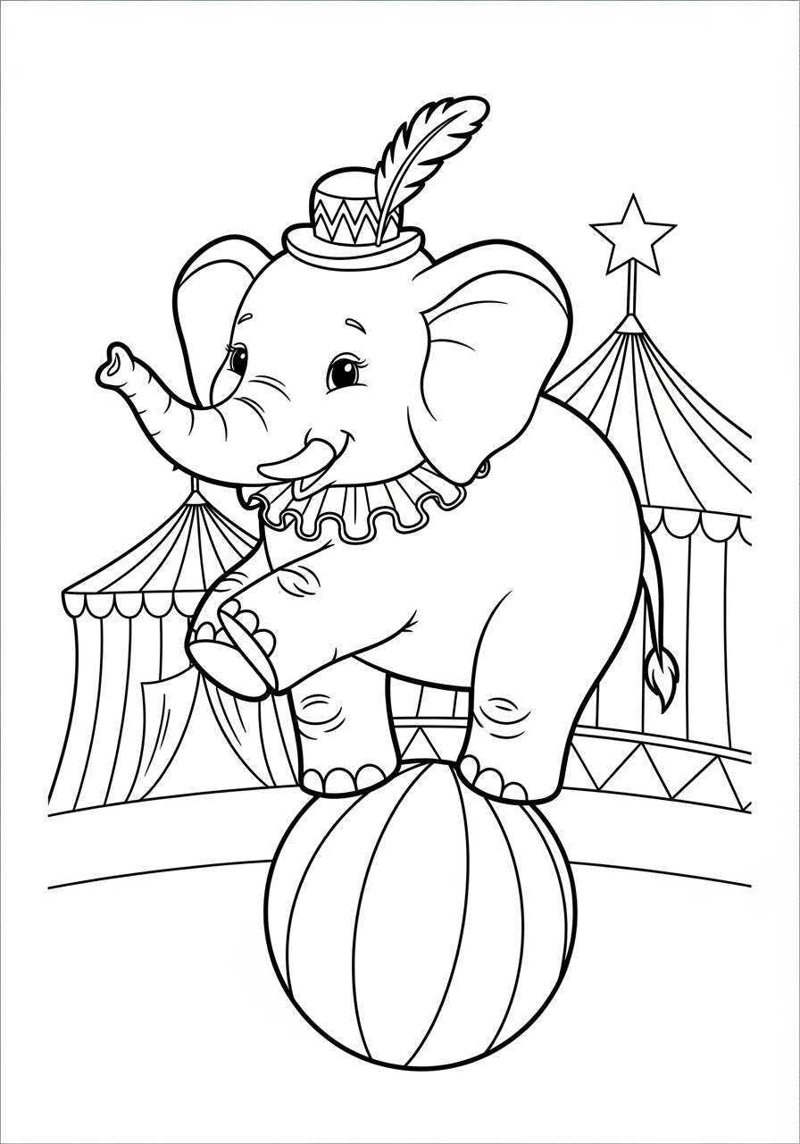 Desenho de Elefante no Circo para Colorir