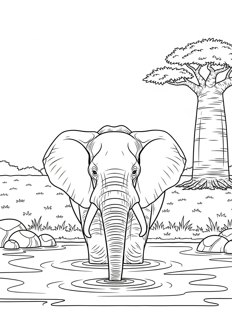 Desenho de Elefante bebendo água para colorir