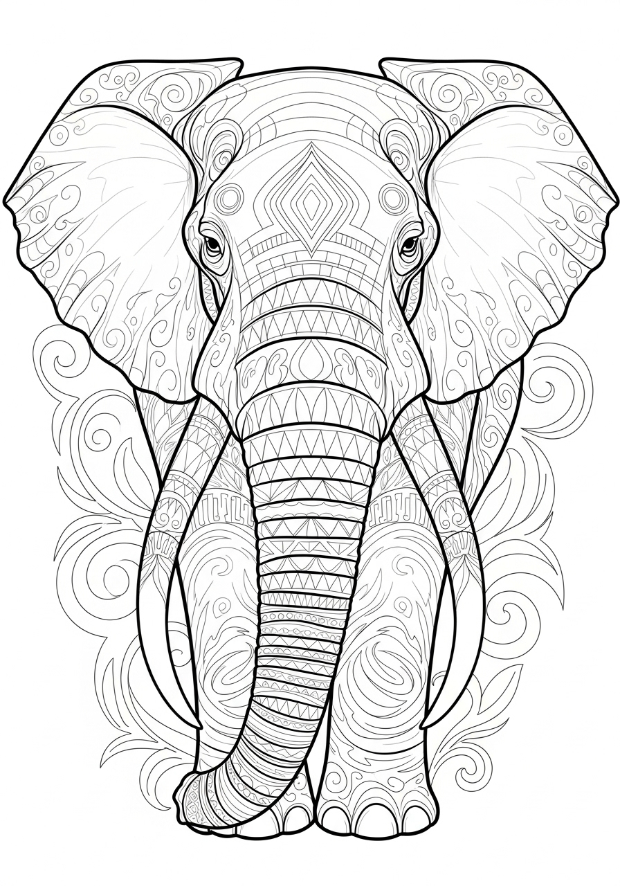 Desenho de Elefante com padrões detalhados para colorir