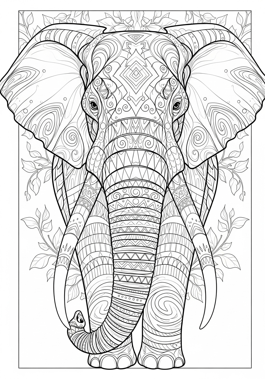 Desenho de Elefante com detalhes ornamentais para colorir