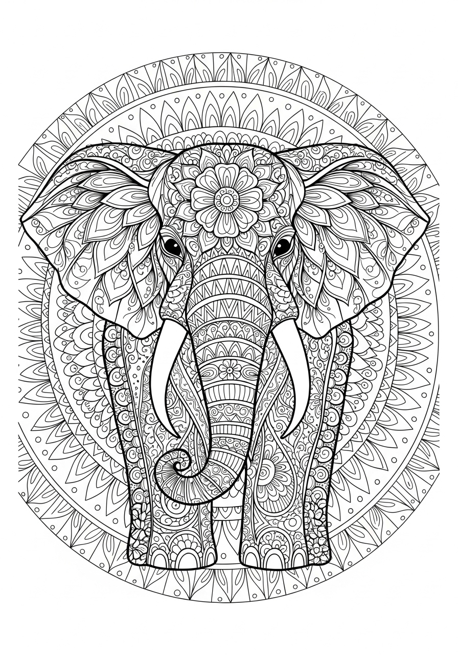 Desenho de Elefante com padrões decorativos para colorir
