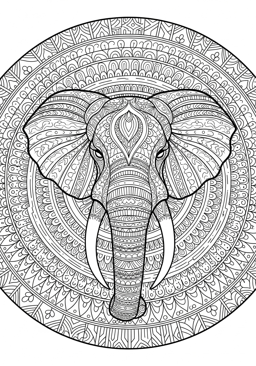 Desenho de Elefante em Mandala para colorir