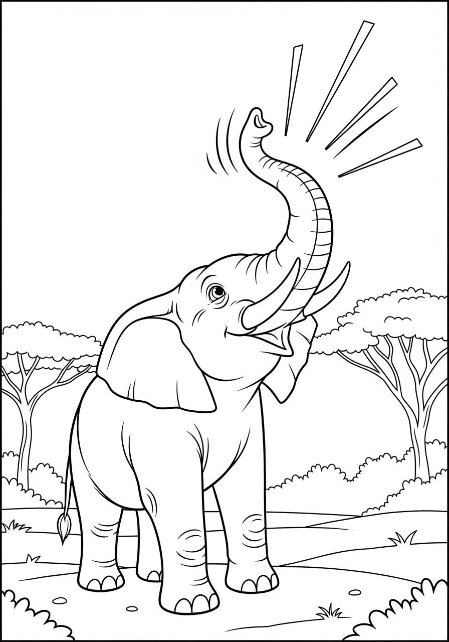 Desenho de Elefante feliz trombeteando para colorir