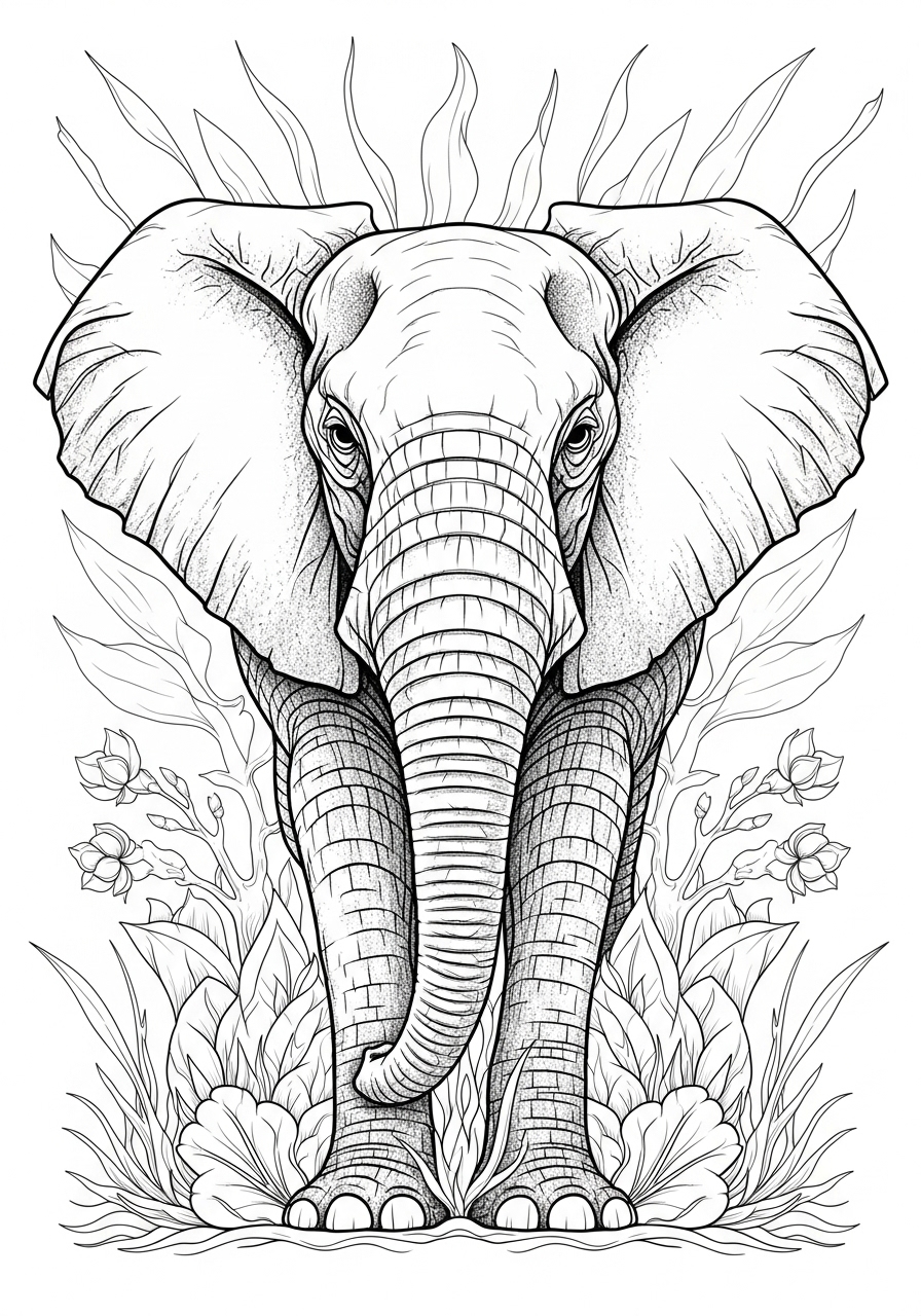 Desenho de Elefante grande e majestoso para colorir