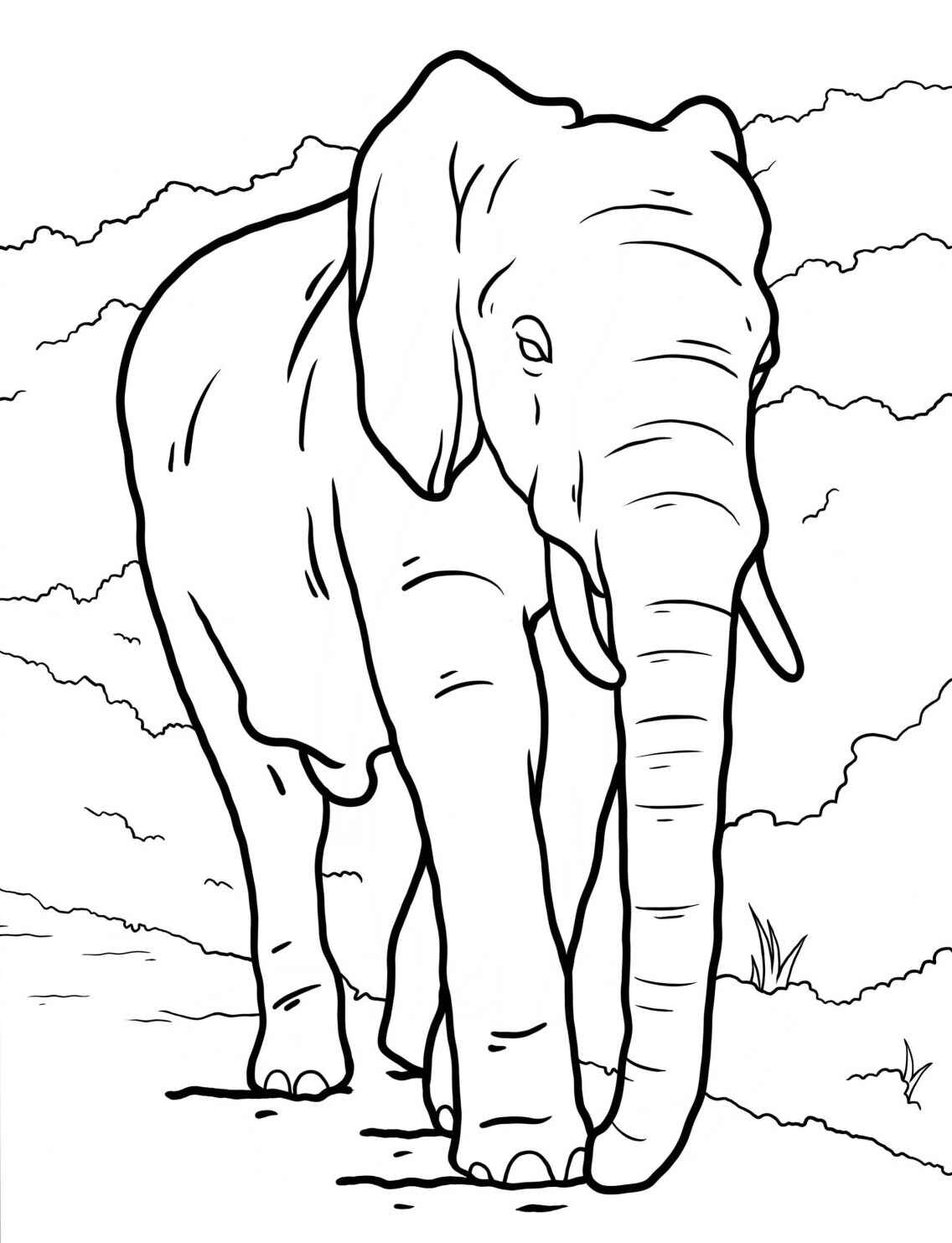 Desenho de Elefante caminhando majestoso para colorir