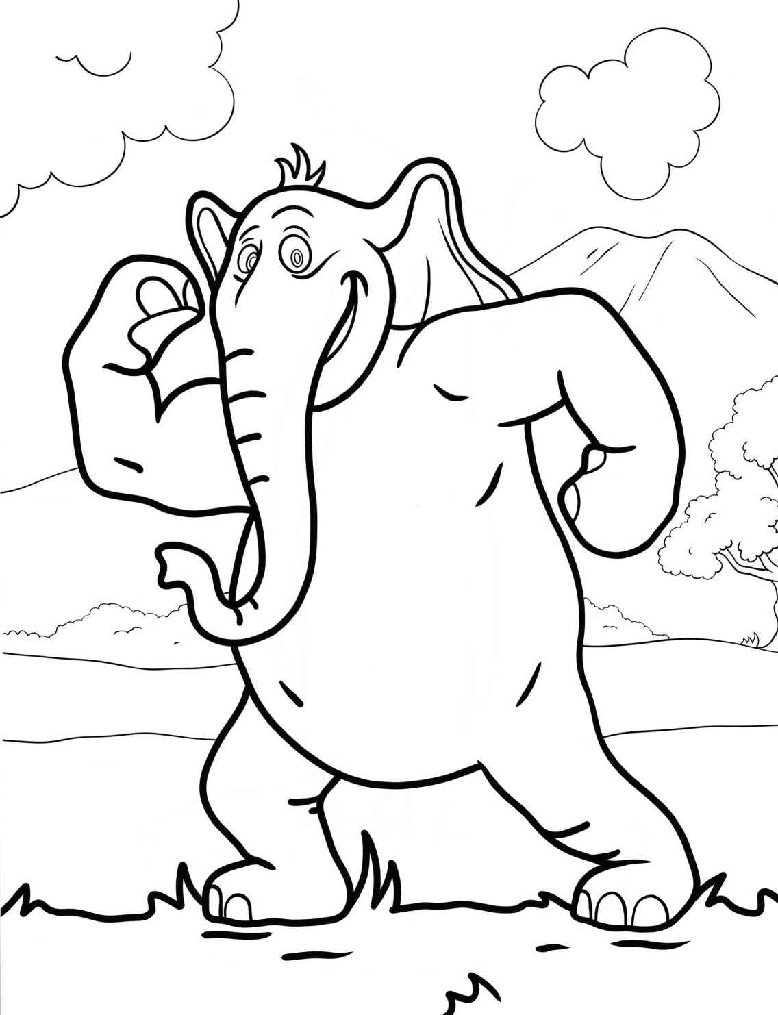 Desenho de Elefante musculoso caminhando para colorir