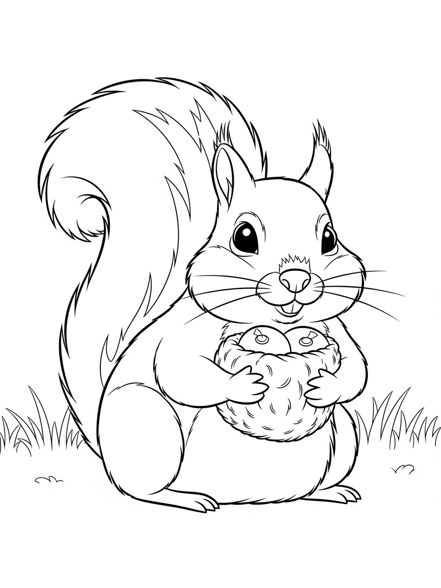 Desenho de Esquilo segurando uma noz para colorir