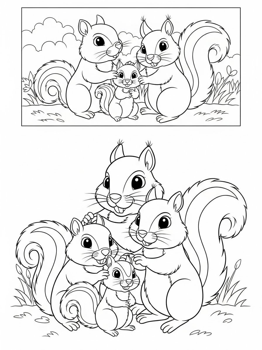 Desenho de Esquilos fofos se divertindo para colorir