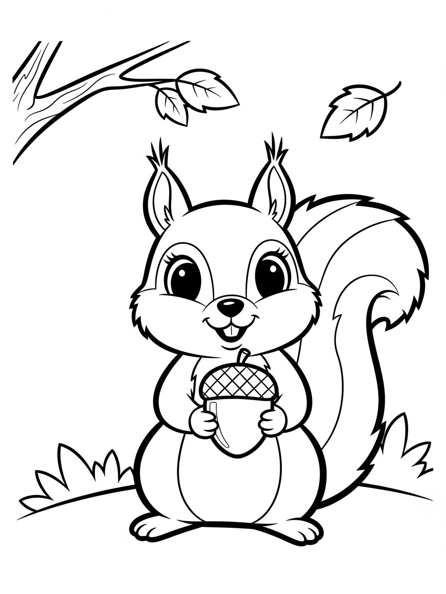 Desenho de Esquilo segurando uma bolota para colorir