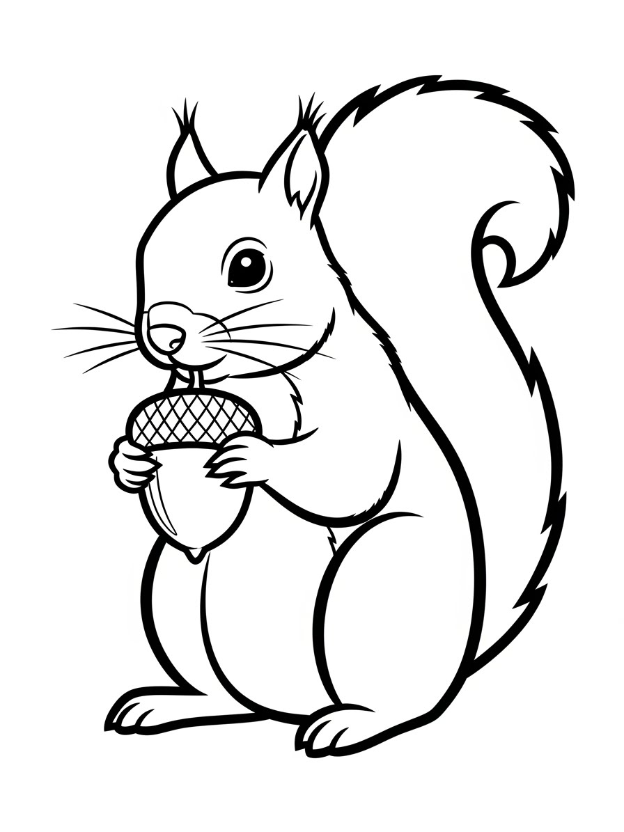 Desenho de Esquilo segurando uma bolota para colorir