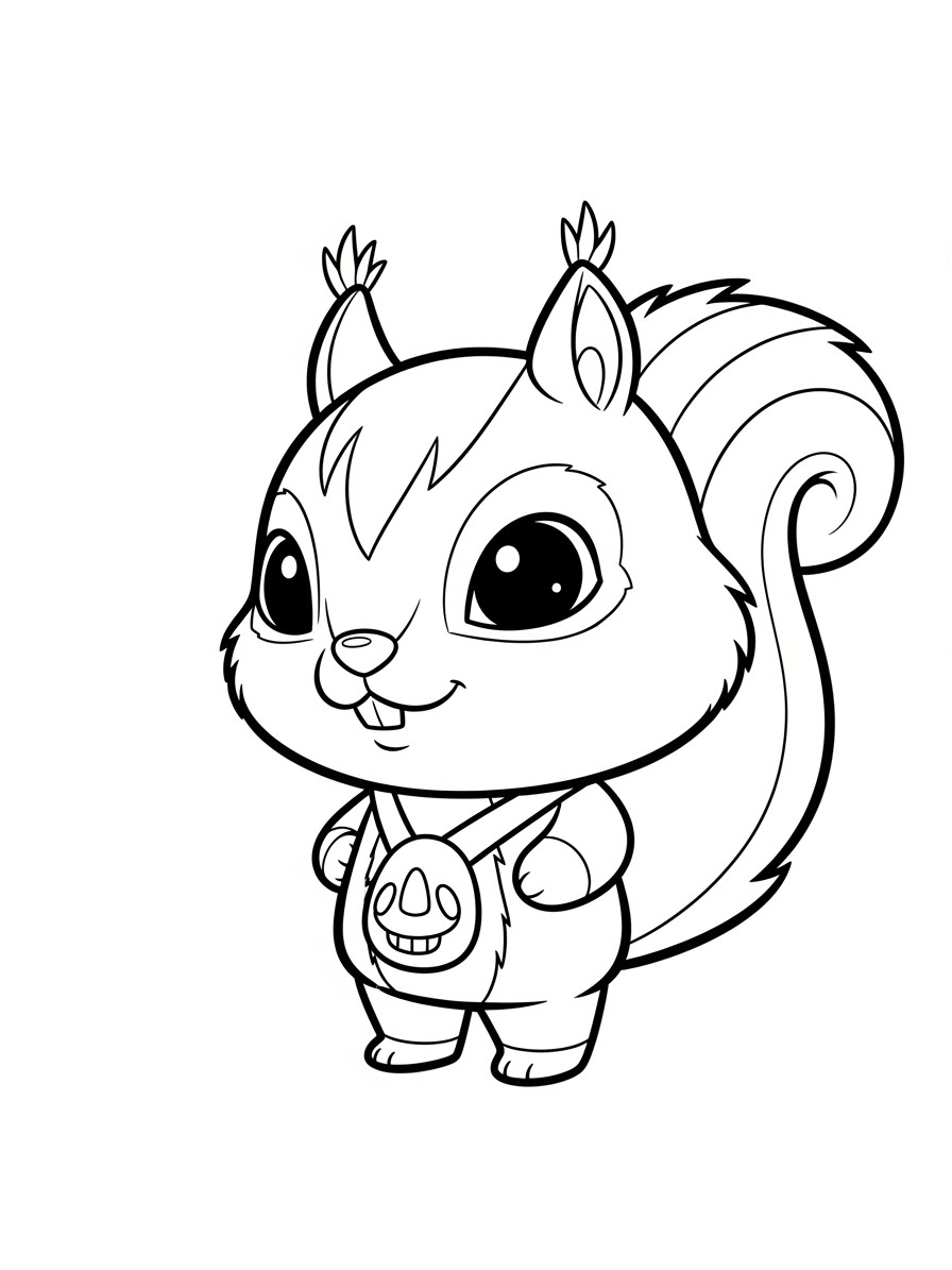 Desenho de Esquilo fofo usando camiseta para colorir