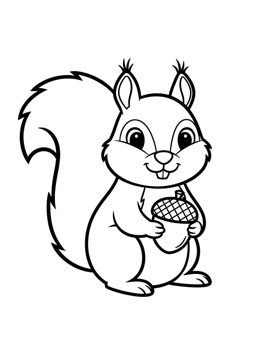 Desenho de Esquilo segurando uma bolota para colorir