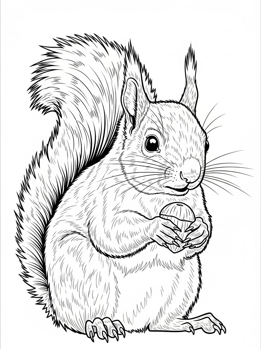 Desenho de Esquilo segurando uma noz para colorir