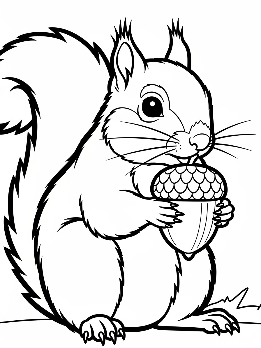 Desenho de Esquilo segurando uma bolota para colorir