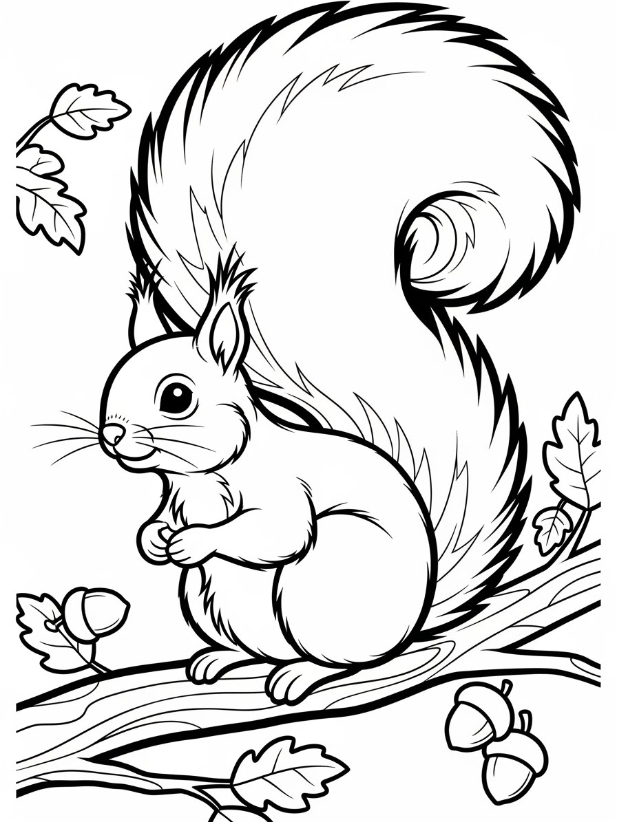 Desenho de Esquilo sentado em um galho para colorir