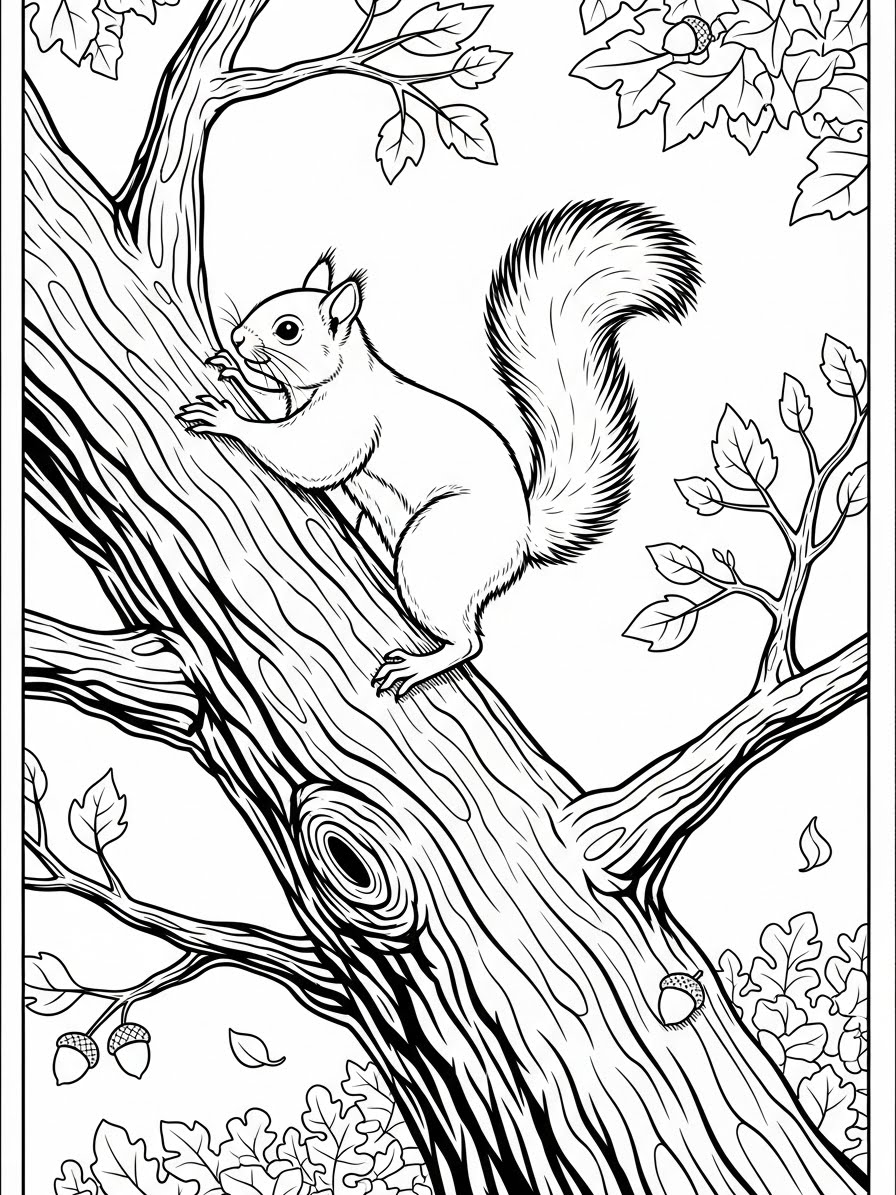 Desenho de Esquilo subindo em uma árvore para colorir