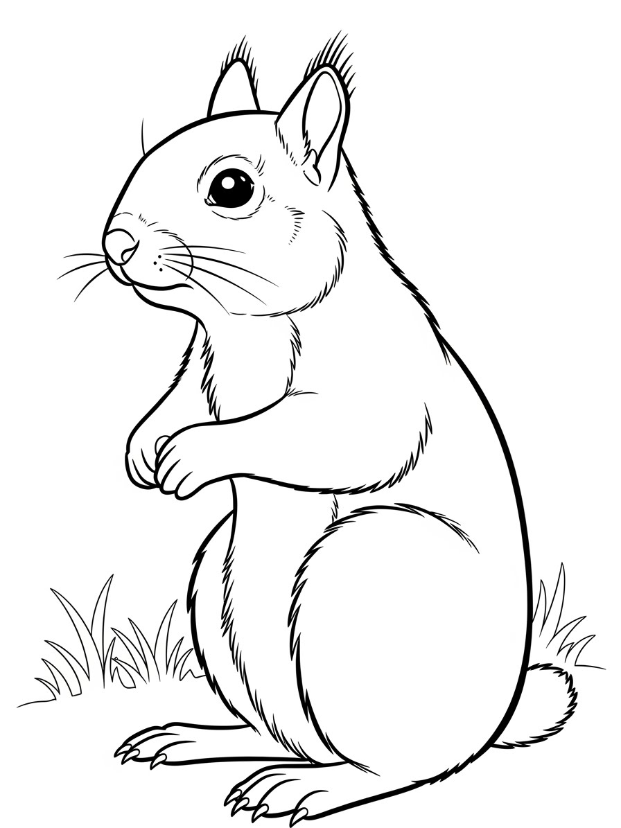 Desenho de Esquilo em pé sobre a grama para colorir