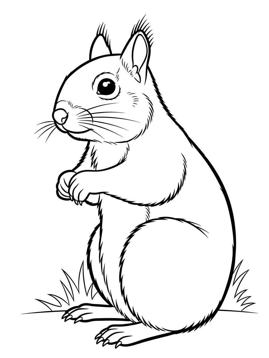 Desenho de Esquilo em pé na grama para colorir