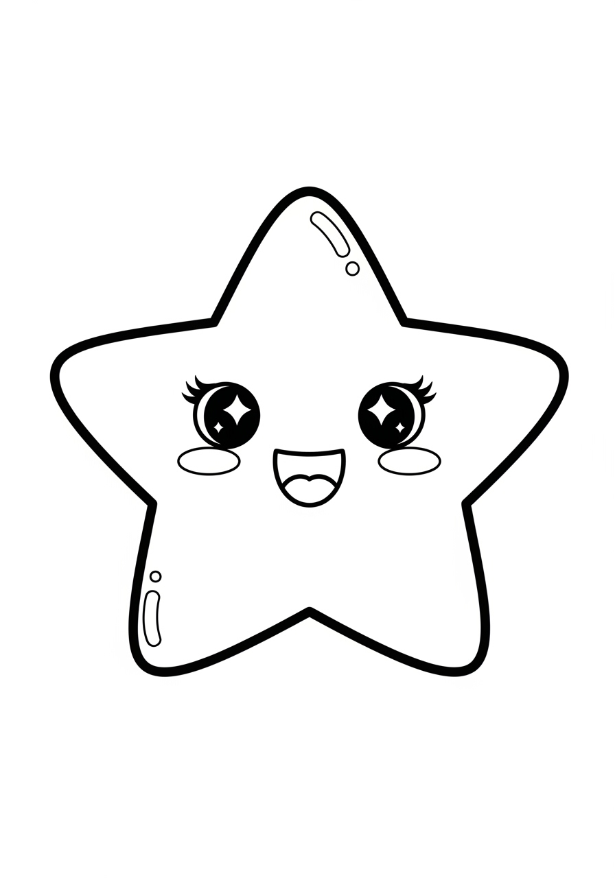 Desenho de Estrela sorridente com olhos brilhantes para colorir