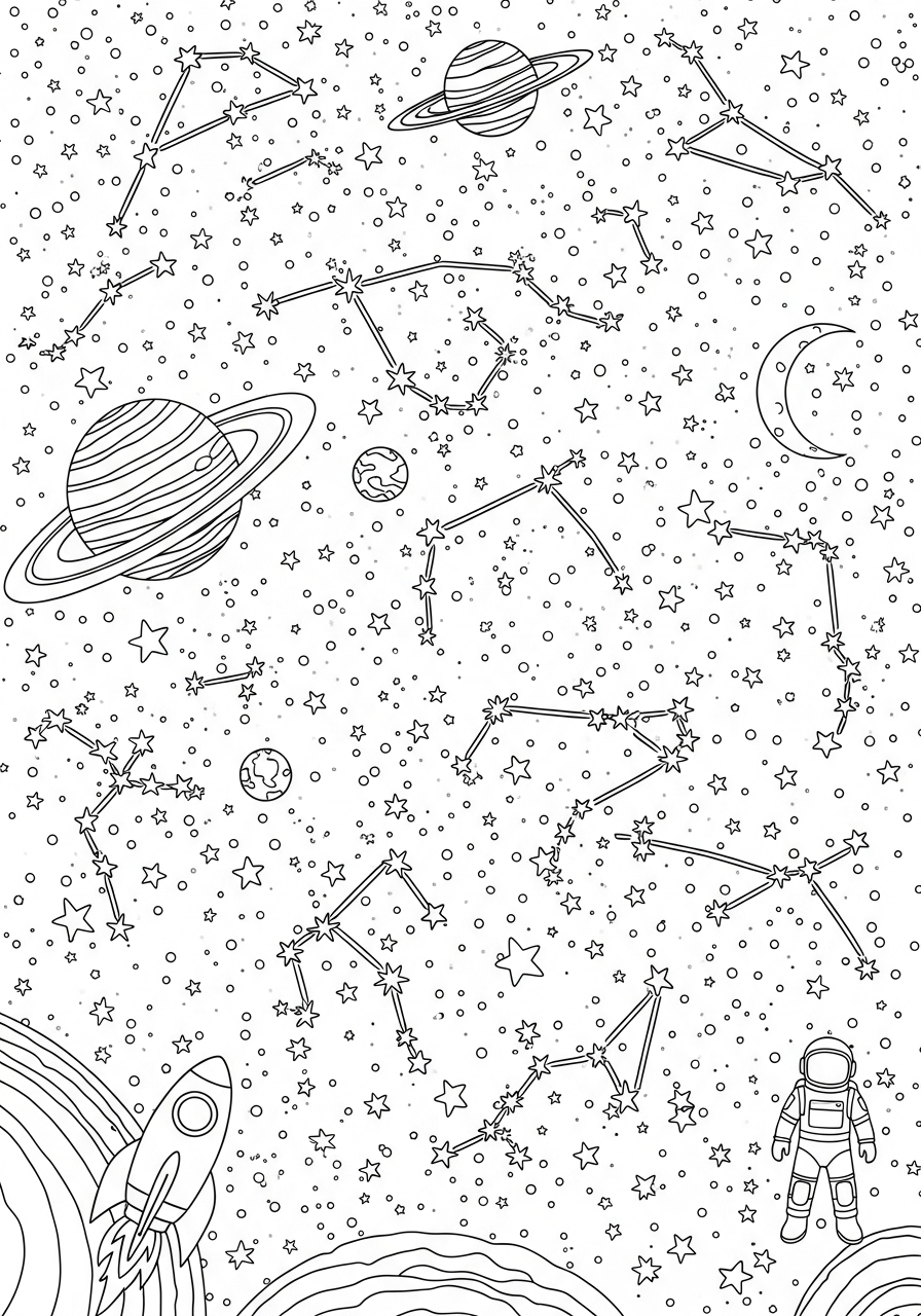 Desenho de constelações e planetas para colorir