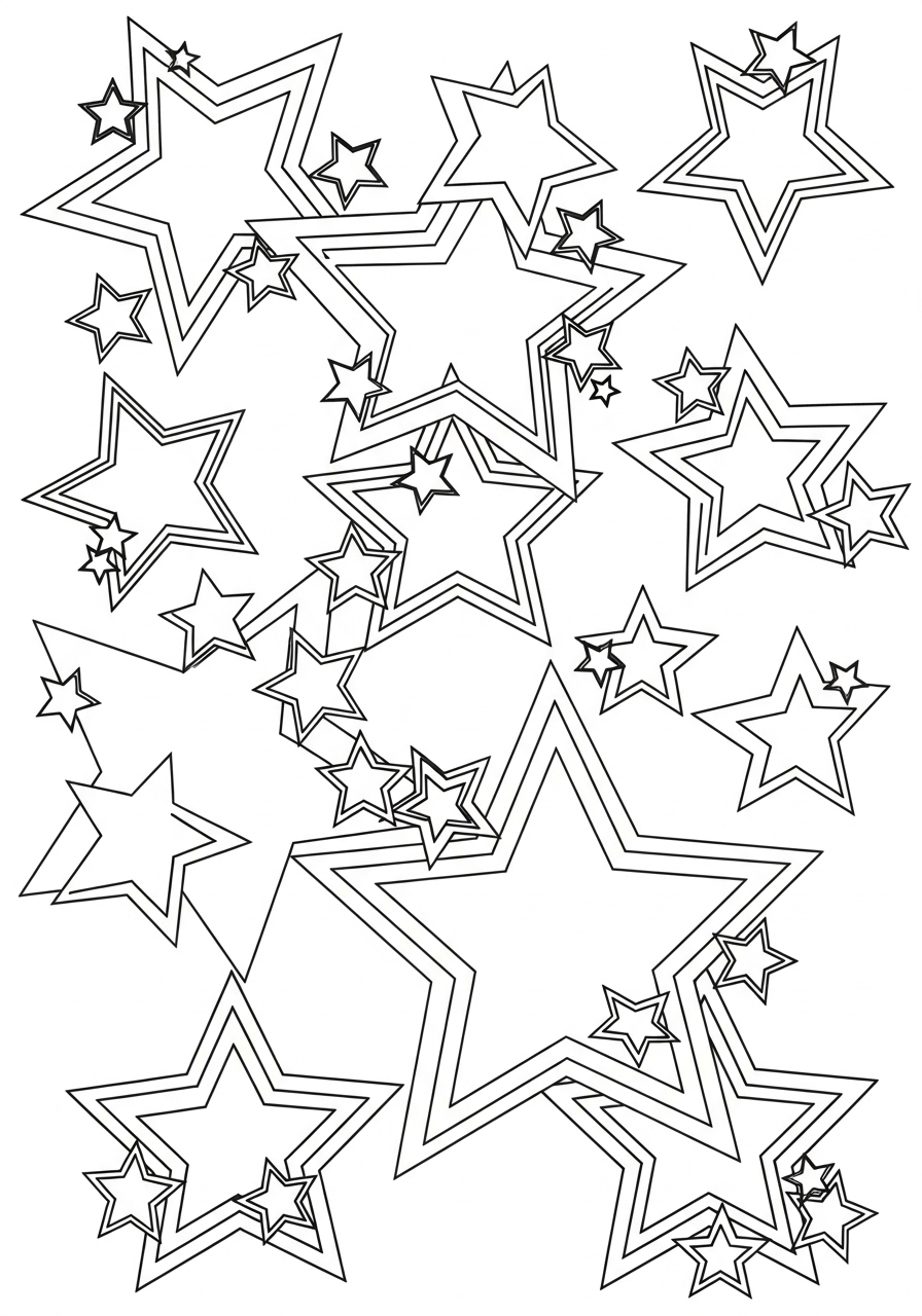 Desenho de várias estrelas em diferentes tamanhos para colorir