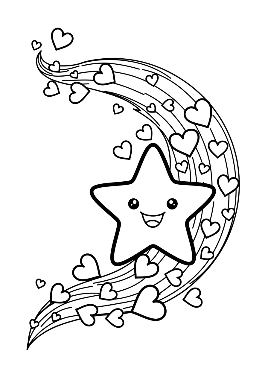 Desenho de Estrela sorridente com corações para colorir
