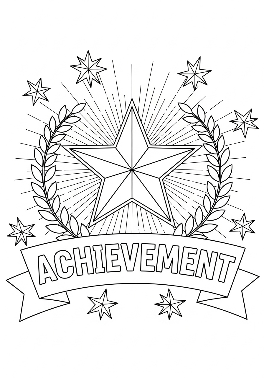 Desenho de Estrela com grinalda e estrelas ao redor para colorir