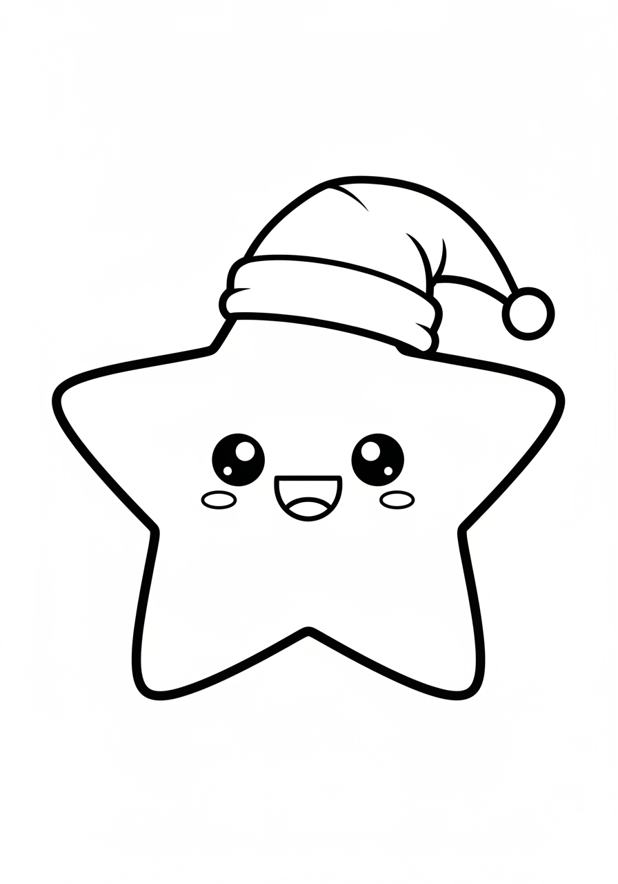 Desenho de Estrela feliz com chapéu de Natal para colorir