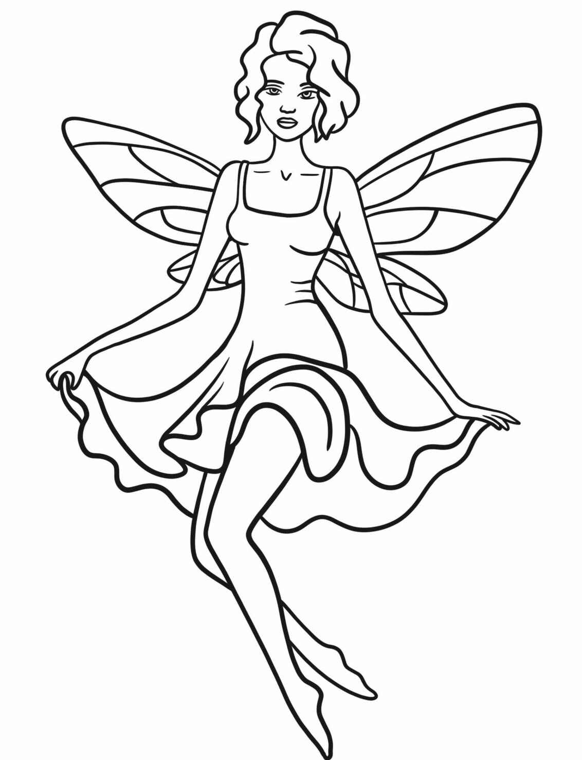 Desenho de Fada sentada com asas para colorir