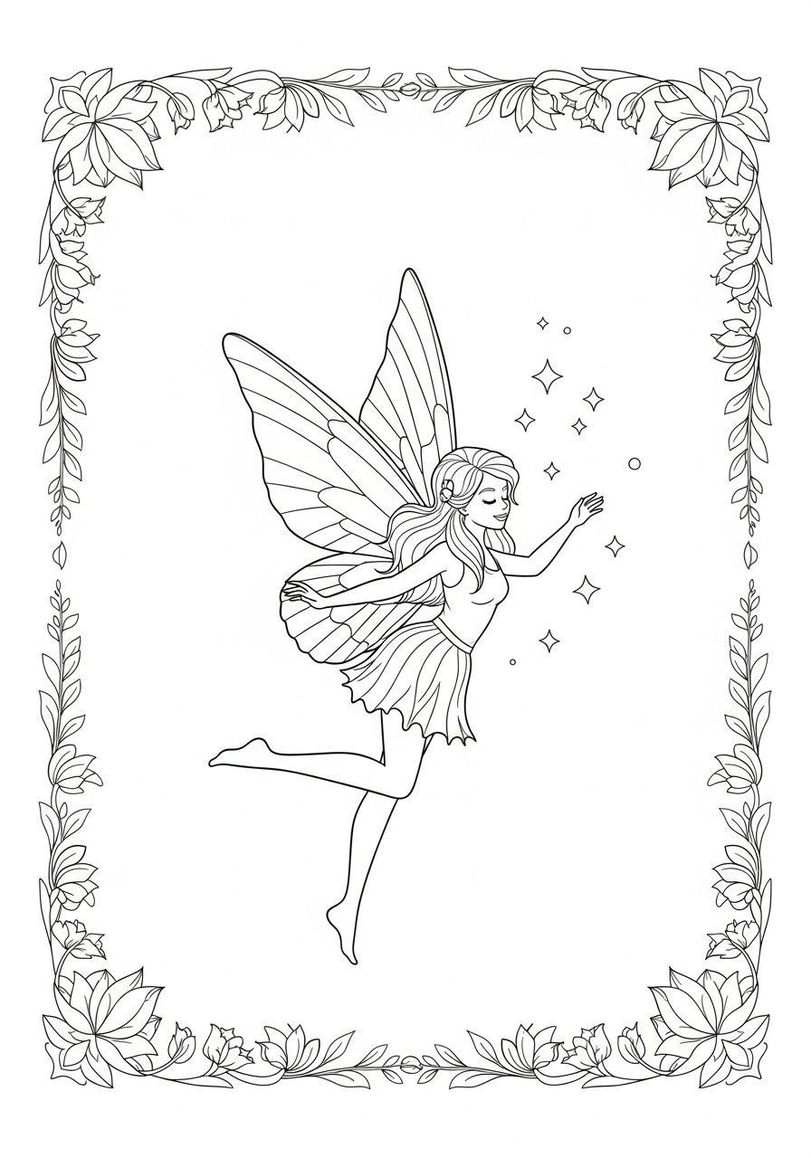 Desenho de Fada com asas grandes para colorir