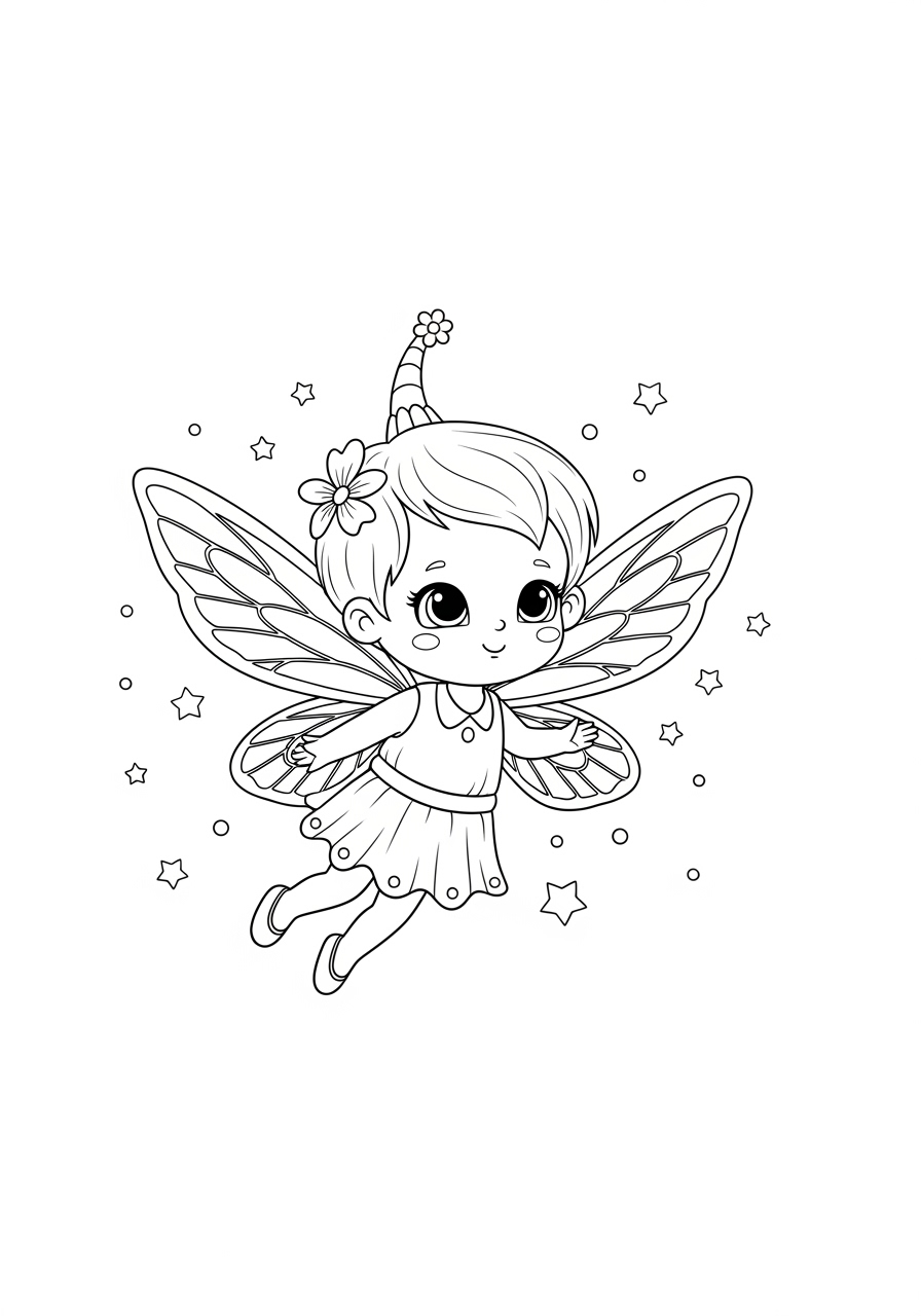 Desenho de Fada fofa com asas grandes para colorir