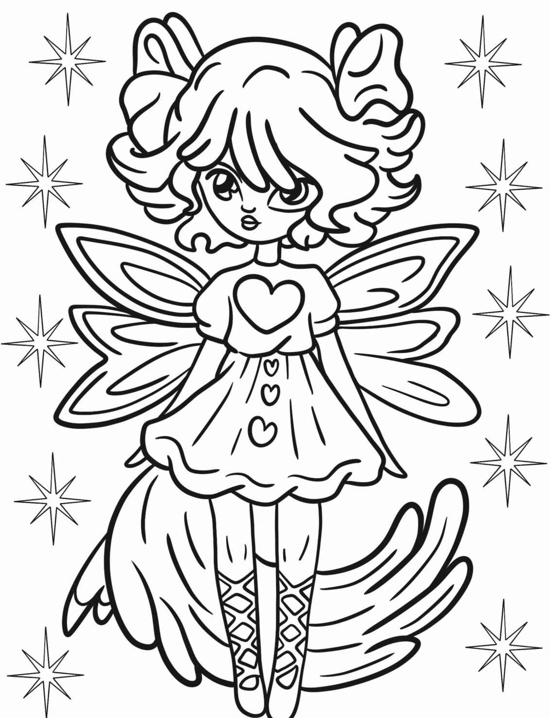 Desenho de Fada com cabelo volumoso e asas encantadas para colorir