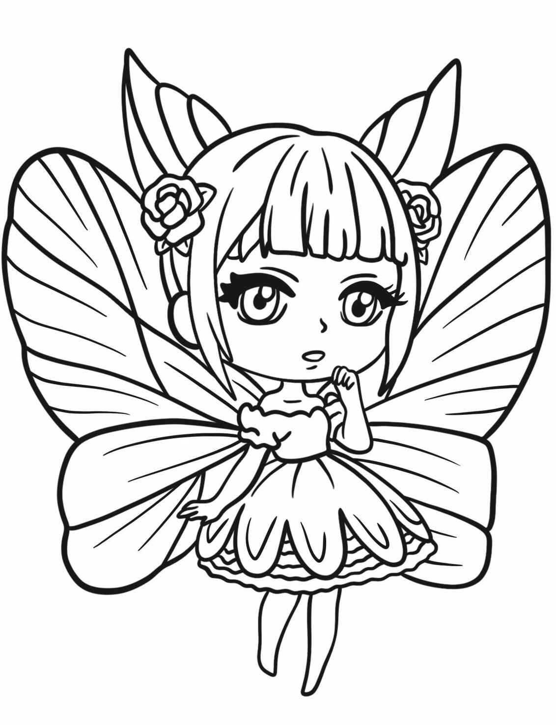 Desenho de Fada fofa com grandes asas para colorir