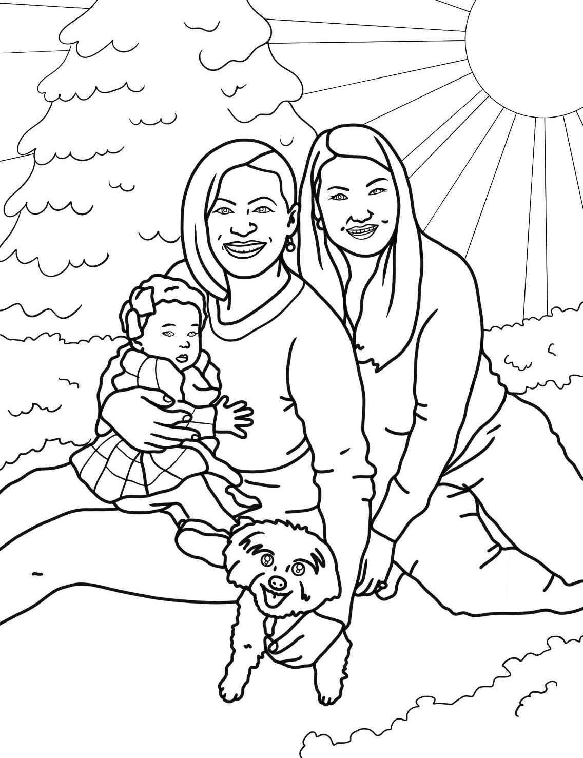 Desenho de Família com Cachorro para colorir