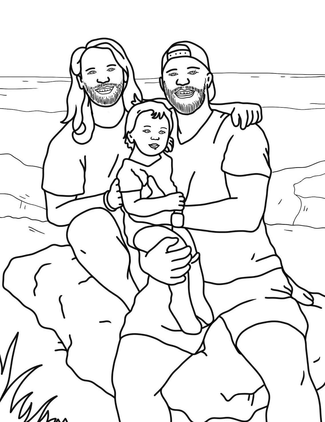 Desenho de Família na Praia para colorir